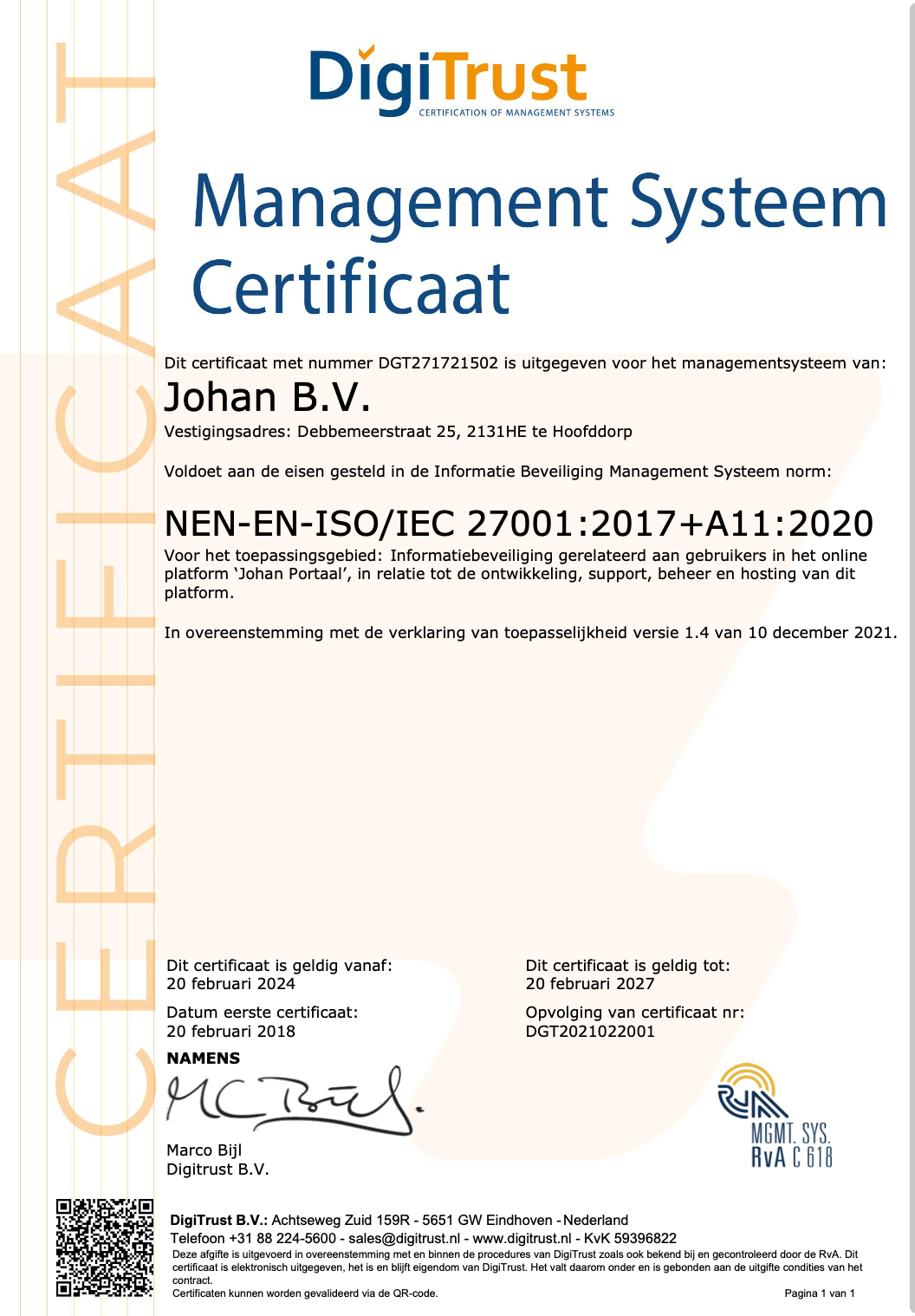 ISO27001 certificaat